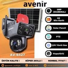 Avenir AV-S427 3mp+3mp = 6mp ve 2 Kameralı Solar Ptz 4g Sim Kart