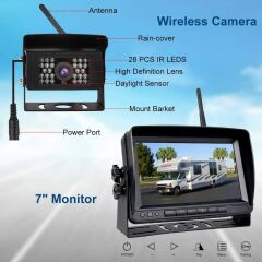 Arka görüş kamerası seti, 7 inç dikiz monitörü, 12V/24V kablo dikiz kamerası, istikrarlı sinyalli