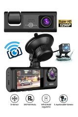 Wi-Fi Full HD 3 Kameralı Araç İçi Güvenlik Kamerası 64GB – IR Gece Görüşü, Ön-Arka-İç Kayıt,DashCam
