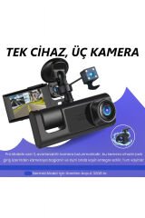 Wi-Fi Full HD 3 Kameralı Araç İçi Güvenlik Kamerası 64GB – IR Gece Görüşü, Ön-Arka-İç Kayıt,DashCam